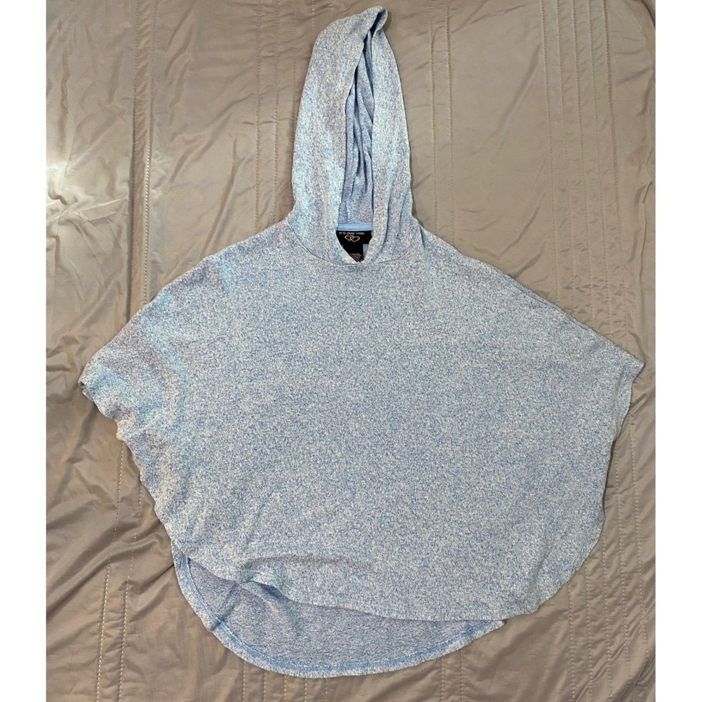 ITS OUR TIME Blue White Marled Knit Poncho Hoodie Women's S